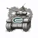 A stylized design featuring the England rugby team emblem intertwined with a tank symbolizing your British Army tank regiment tattoo design idea