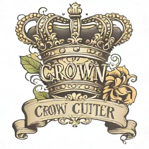 crown and cutter name written tattoo design idea