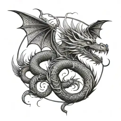 A tattoo design of a dragon inspired by anime, with intricate patterns representing the client's family members woven into its scales tattoo design idea