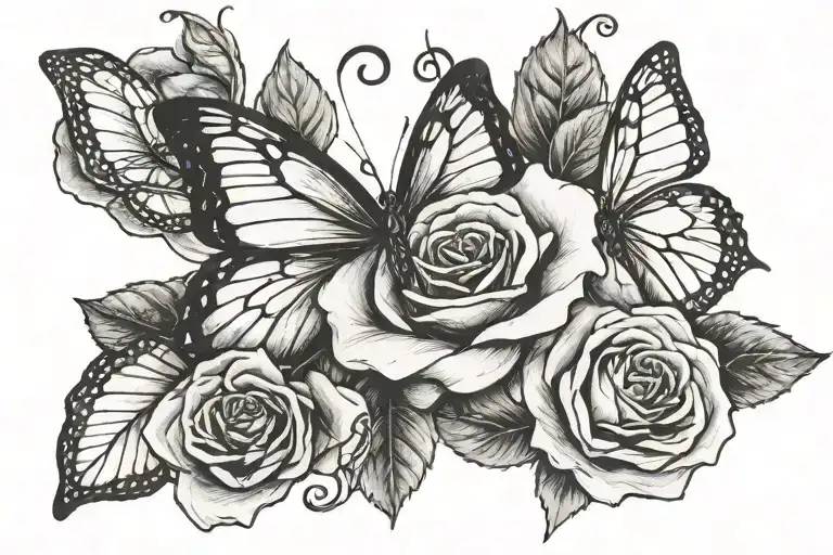 rose and butterfly tattoo design idea