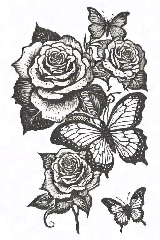Rose butterfly tattoo design idea