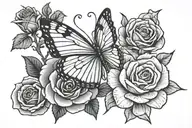 rose and butterfly tattoo design idea