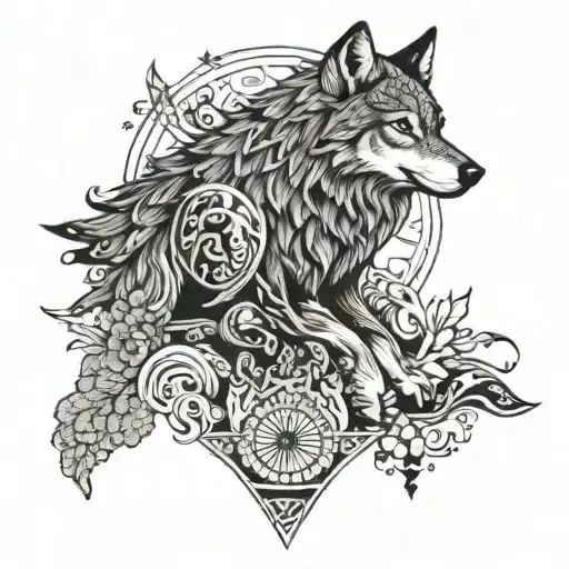 wolf tattoo incorporating elements of Nordic mythology  tattoo design idea