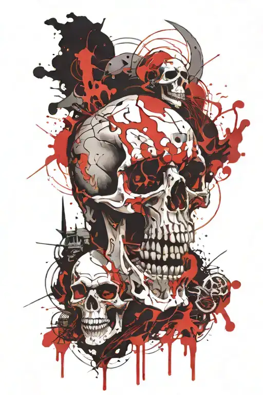 skull and demon hard rock in a thunderstorm tattoo design idea