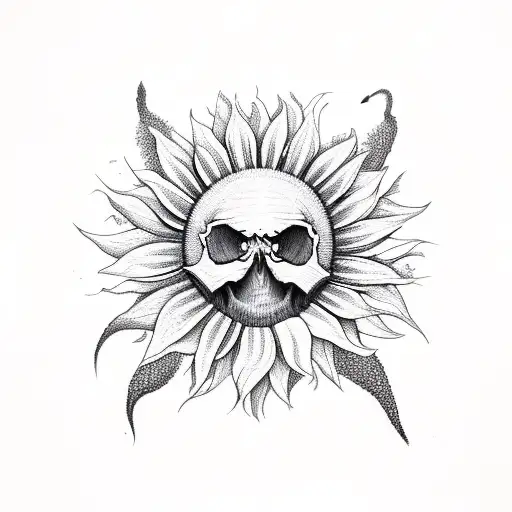 Sunflower with skull seeds, sign of divine feminism,  Mallard duck, Bald Eagle tattoo design idea