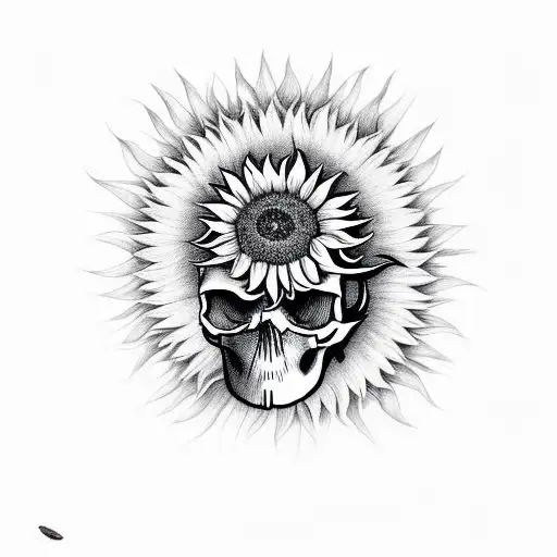 Sunflower with skull seeds, sign of divine feminism,  Mallard duck, Bald Eagle tattoo design idea