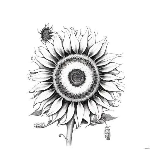 Sunflower with skulls seeds tattoo design idea