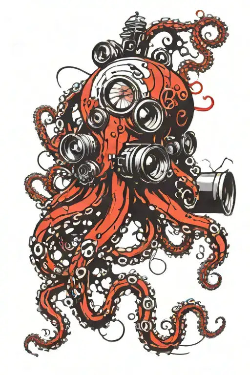 video surveillance camera and octopus tentacles tattoo design idea