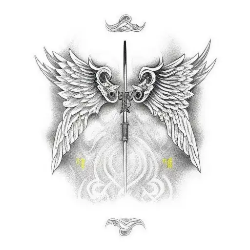 Angel wings, battleaxe tattoo design idea