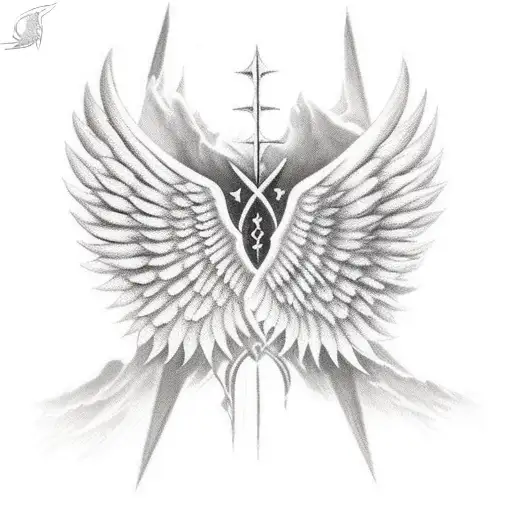 Angel wings, battleaxe tattoo design idea