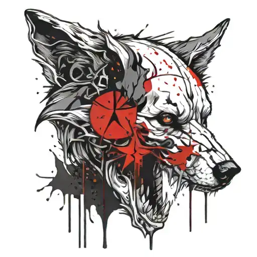 wolf skull with moon and star tattoo design idea