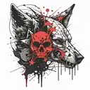 wolf skull with moon and star tattoo design idea