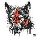 wolf skull with moon and star tattoo design idea