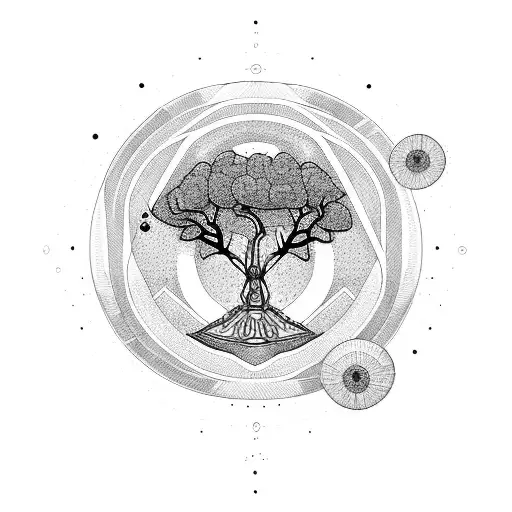  black hole with sabana tree in the middle tattoo design idea