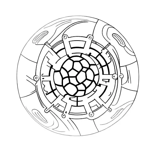 A minimalist tattoo of a soccer ball surrounded by industrial gears tattoo design idea