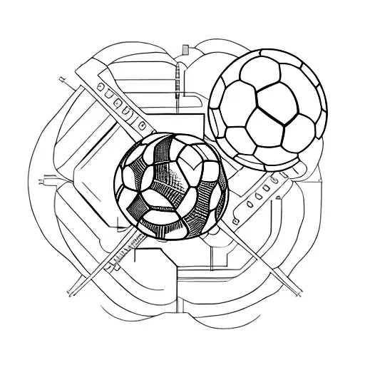 A minimalist tattoo of a soccer ball made up of intricate industrial machinery tattoo design idea