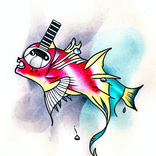 punk fish guitar tattoo design idea