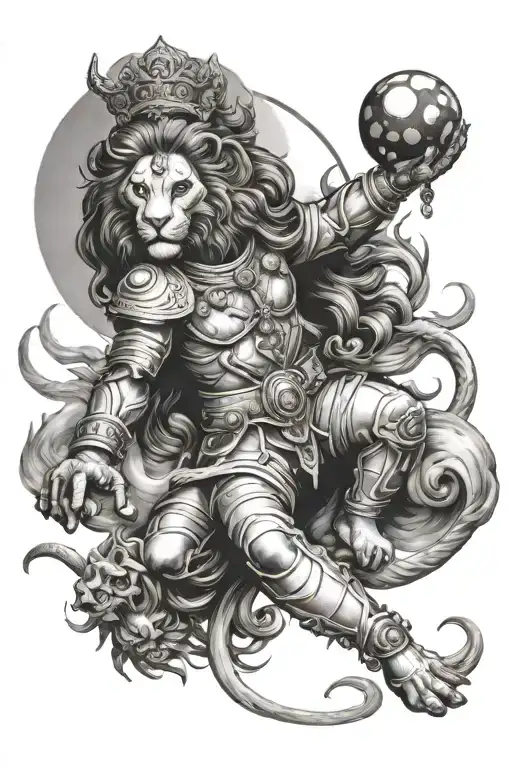 lion, goddess kali, astronaut floating tattoo design idea
