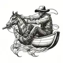 cowboy on canoe roping a tire  tattoo design idea