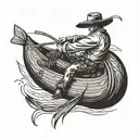 cowboy on canoe roping a tire  tattoo design idea