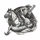 cowboy on canoe roping a tire  tattoo design idea