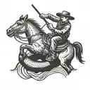 cowboy on canoe roping a tire  tattoo design idea