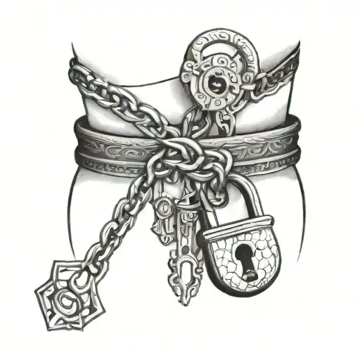 Garter with padlock attached tattoo design idea