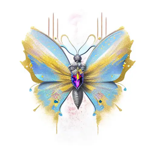 Princess warrior hard gold blood butterfly  tattoo design idea
