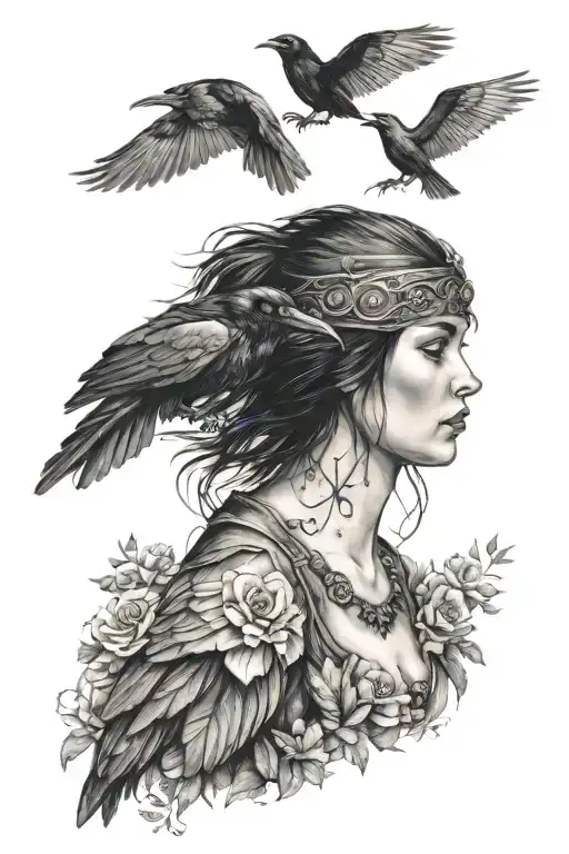 woman wearing raven head tattoo design idea