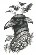 woman wearing raven head tattoo design idea