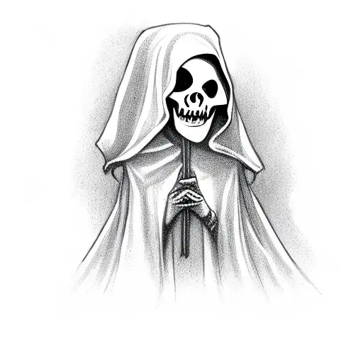 girl grim reaper holding ghost face mask tattoo design idea