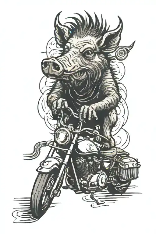 wild boar infront of motorcycle pistons intertwined tattoo design idea