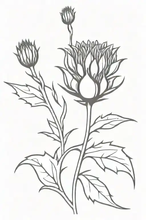  small black and white thistle flower   tattoo design idea