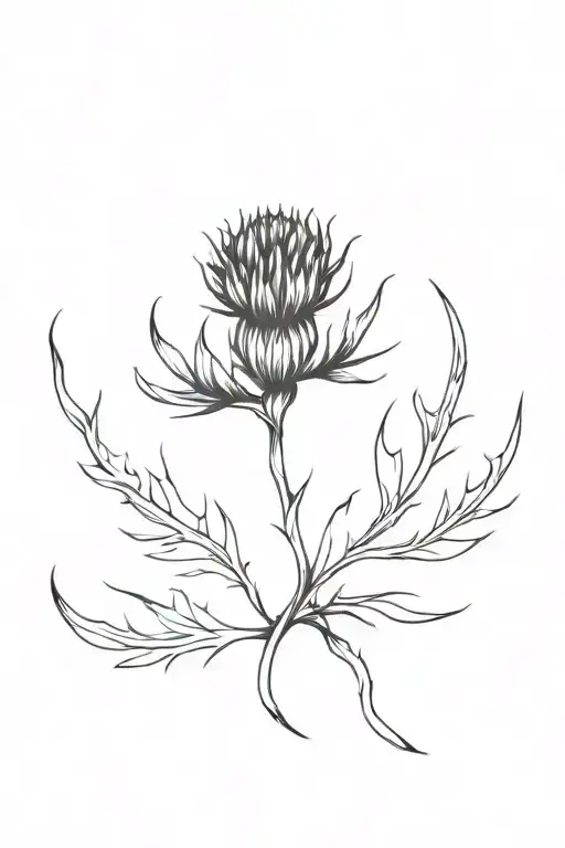  small black and white thistle flower intertwined tattoo design idea
