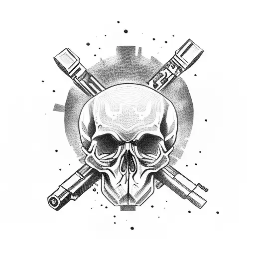 Skull with guns  tattoo design idea