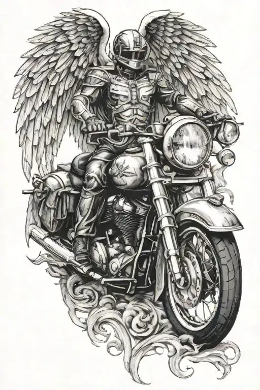 Motorcycle with angel wings tattoo design idea