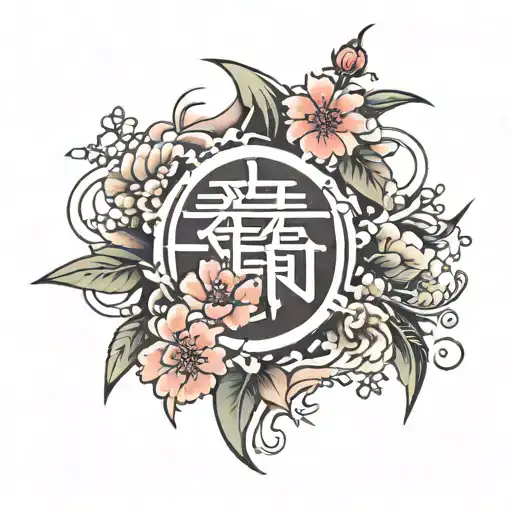 Kanji writing w flowers around it  tattoo design idea