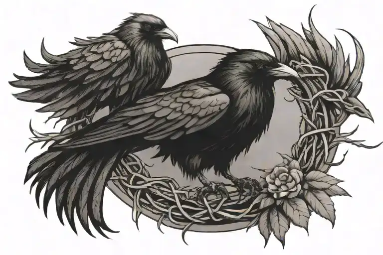 raven with wings spread out and a crown of thorns  tattoo design idea