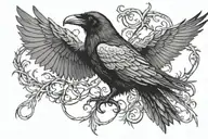 raven with wings spread out including thorns wrapping tattoo design idea