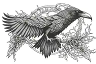 raven with wings spread out including thorns wrapping tattoo design idea