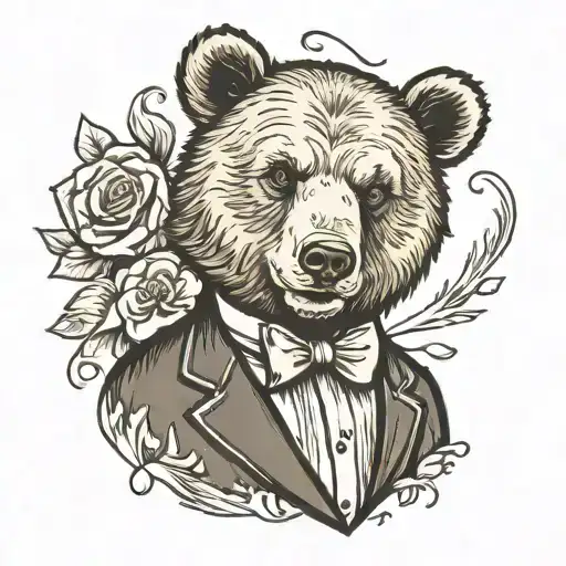 bear cub in a tuxedo tattoo design idea