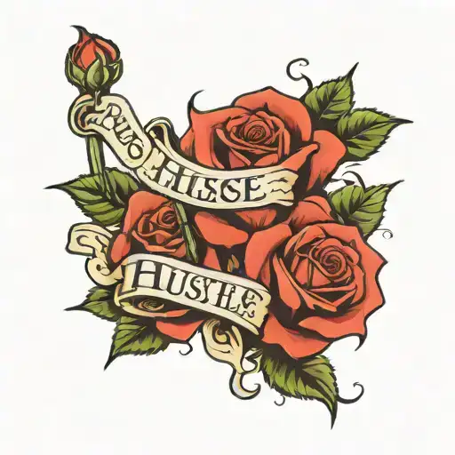 roses money hustle in silence quote tattoo design idea