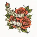 roses money hustle in silence quote tattoo design idea