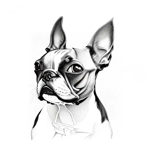 spooky Boston terrier antique tattoo design idea