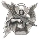 angel with no face holding colt m4  rifle crossed  tattoo design idea