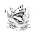 Shark with wings and roses tattoo design idea