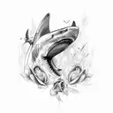 Shark with wings and roses tattoo design idea