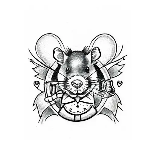 cute black and white rat tattoo design idea