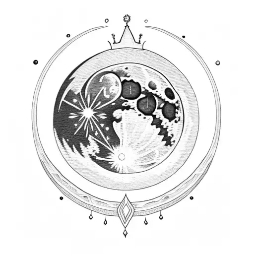 moon halo and a crown tattoo design idea
