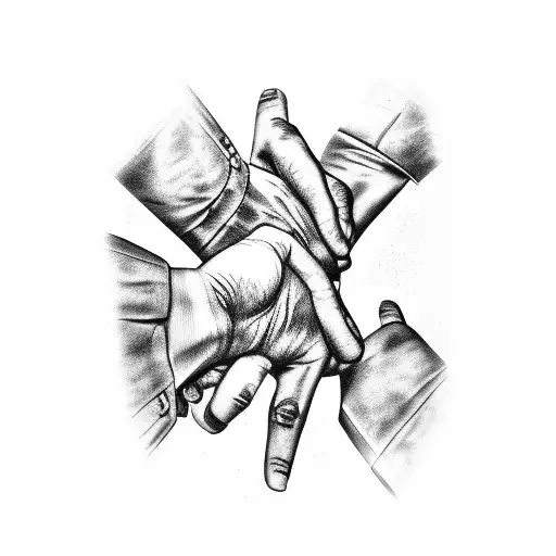 four guys giving hands with one fading tattoo design idea